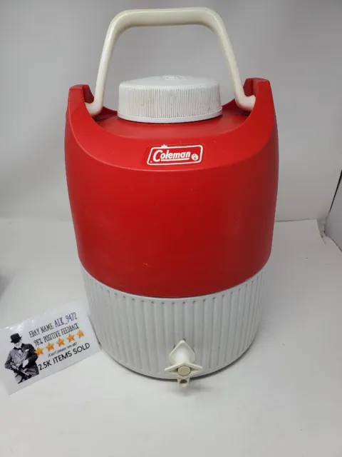 Vintage Coleman Red & White Insulated 2 Gallon Water Cooler Jug W/ Spigot USA