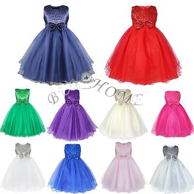 Flower Girl Dress Kids Sequins Tutu Princess Party Wedding Bridesmaid Tulle Gown