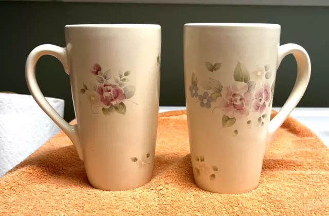 Pfaltzgraff Tea Rose Latte Coffee Mugs 6 3/8" Set Of 2