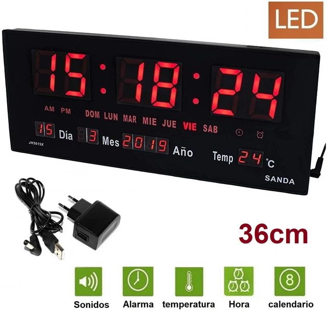 Reloj de Pared y mesa Digital Grande Oficina Temperatura Calendario alarma 220V