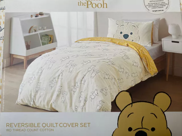 SINGLE BED Disney Winnie the Pooh Quilt Doona Duvet Reversible Cover Set