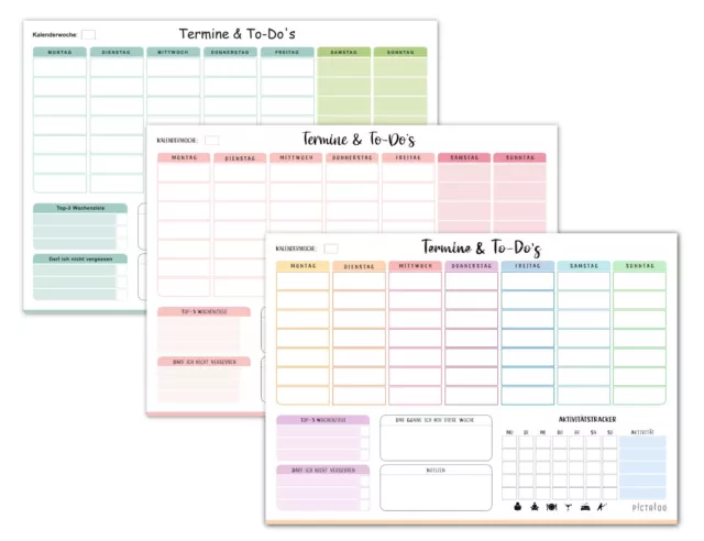 Wochenplaner Block 50 Blatt inkl. Aktivitätstracker Wochenzielen und Notizen, A4