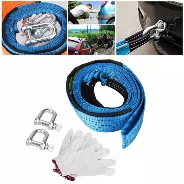 5M 8T Vehicle Relief Tow Rope FluorescentTow Strap Towing Rope With Hook W 2