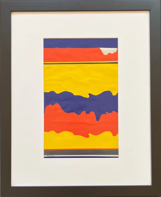Abstract collage signed Janet Merwin  1972 new mat and frame