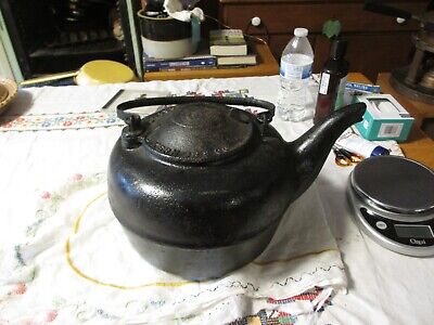 Vtg  Cast Iron TEA POT KETTLE Humidifier Swivel Lid No 8 in H spout to 13 in
