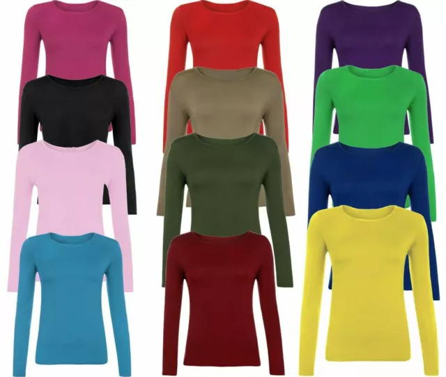 New Girls Long Sleeve Top Kids Plain All Colour Tee Tops T-Shirt Age 2-13 Years
