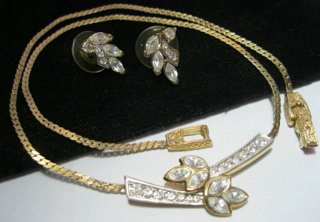 Vintage Attwood & Sawyer signed Crystal Necklace & Earrings Set, Gift