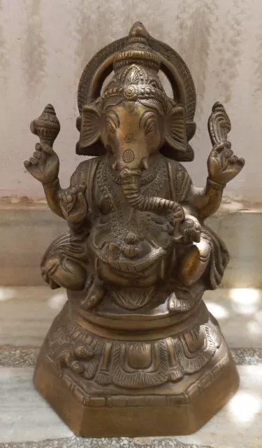 Hindú Elefante God Ganesha Latón Figura Tallado a Mano Religioso Temple Deity