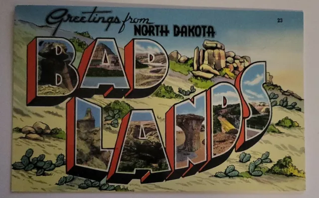 Large Letter Greetings From Bad Lands North Dakota Linen Picture Postcard