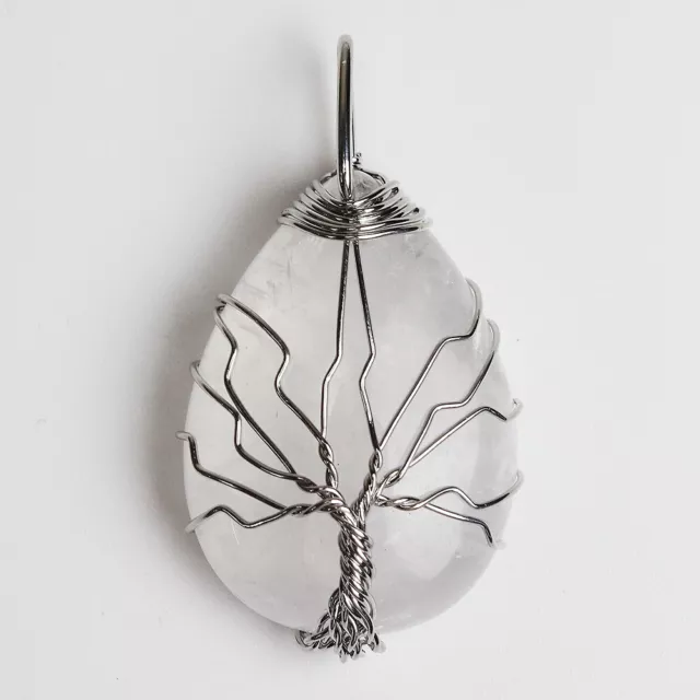 Natural Amethyst Gemstone Teardrop Silver Wire Tree of Life Reiki Chakra Pendant