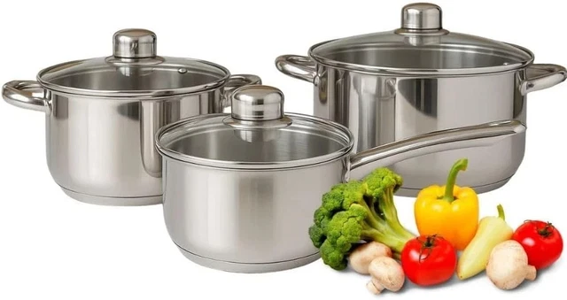 ROYALTY LINE Set Pentole 12 Pezzi In Acciaio Inox: Tutto Per La Tua Cucina, Dalla Padella Alle Pentole Con Coperchio In Vetro. Adatto A Induzione!