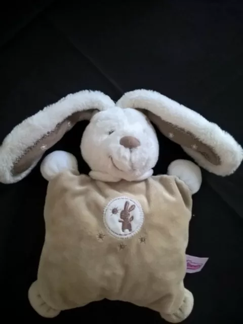 DOUDOU POMMETTE LAPIN SEMI PLAT BLANC MARRON TAUPE BEIGE ETOILE tbe