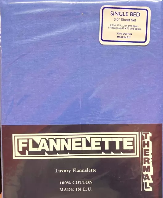 Single Bed Flannelette Flat Sheets Set Blue 100% Cotton Thermal