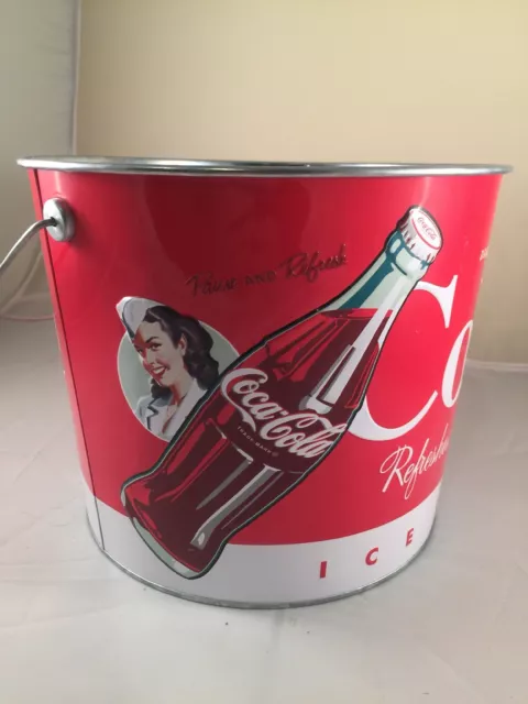 Coca Cola Coke Ice Bucket Large Round Galvanized Metal Tin Party Tub Cooler 7”x9