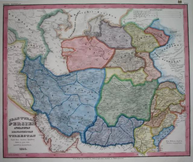 1846 Original Map Armenia Persia Iran Afghanistan Pakistan India Punjab Sikhs