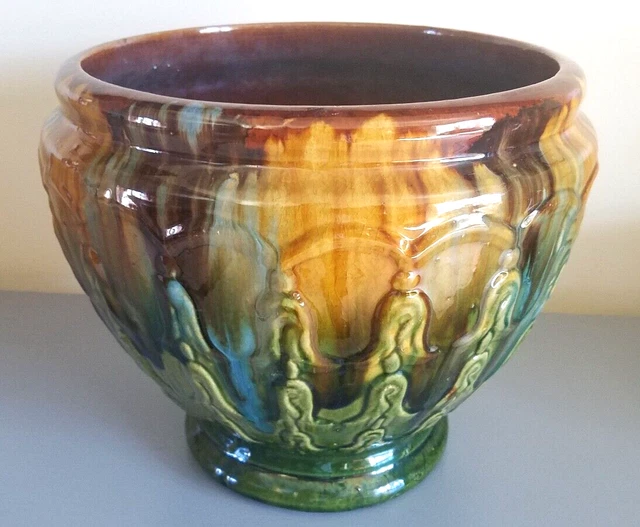 Exceptional Large Majolica  Brush McCoy Art Pottery Drip Glazed Jardiniere