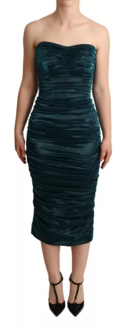 DOLCE & GABBANA Dress Turquoise Bustier Bodice Draped Midi IT44/US10/L RRP $3500 DOLCE & GABBANA Dress Turquoise Bustier Bodice Draped Midi IT44/US10/L RRP $3500