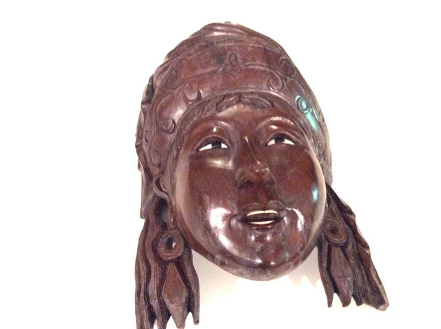 Chinese Asian Rosewood Handcarved Mask Goddess/ Empress Wood Carving Eyes, Teeth