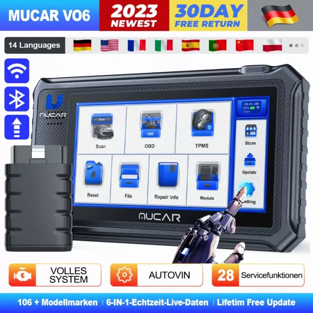 MUCAR VO6 OBD2 Alle Systeme 28 Resetets Bidirektionaler Scanner Key Programing