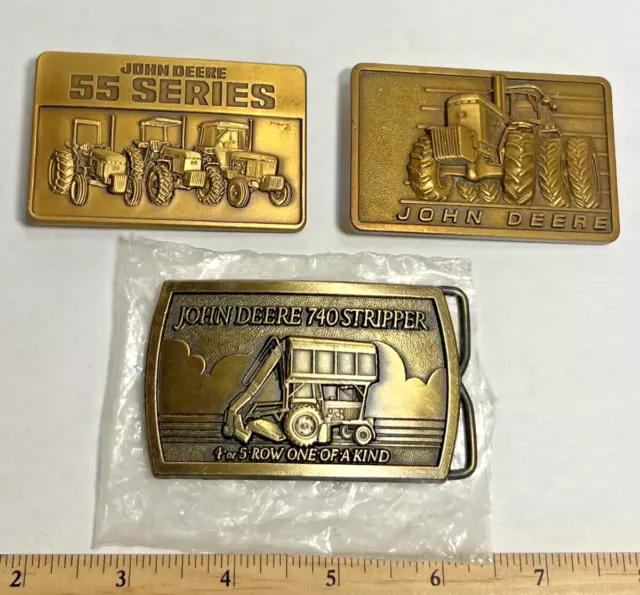 (Lot of 3) John Deere Tractor Belt Buckles, 55 Series, 740 Stripper, 50 Series
