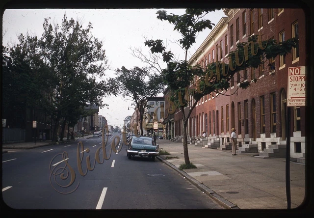 Baltimore Maryland Street Scene Row Houses 35mm Slide 1950s Kodachrome 1958 Car