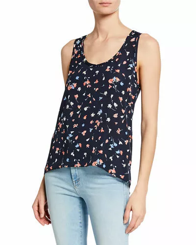 Joie Tank Top Erla Floral Print Blouse Sleeveless Navy Side Slits SZ S NWT$198