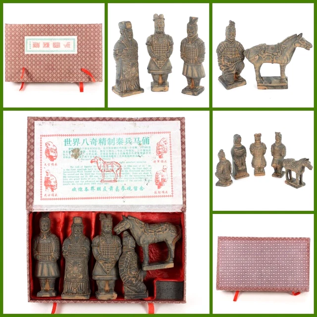 Vintage Chinese Terracotta Army 5" Figures With Horse Emperor Shi Qin Dynasty