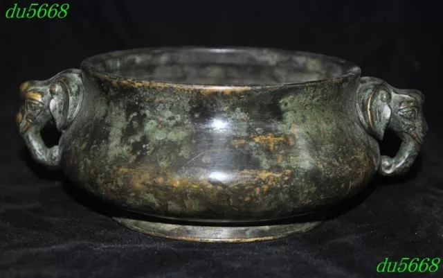 6.2"Marked old China bronze wealth Elephant head Incense burner Censer statue