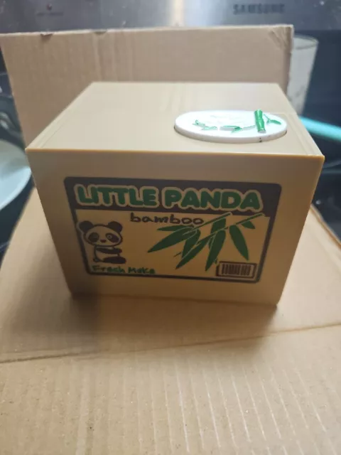 Little Panda Bamboo Battery-Operated Coin Stealing Piggy Bank Box.