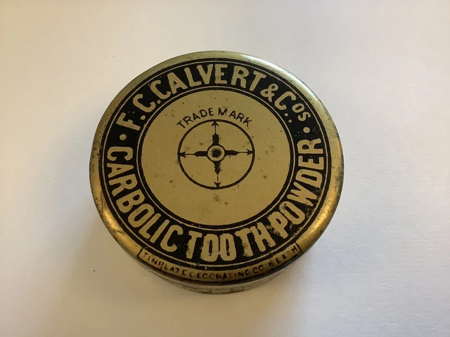 Vintage ' Carbolic Tooth Powder Tin' Calvert & Co Black/Gold Version
