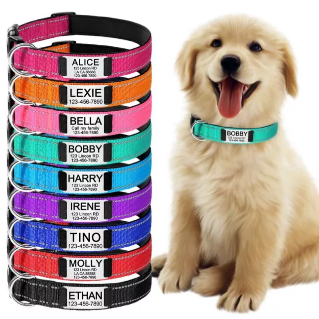 Collare per cane in nylon personalizzato riflettente personalizzato inciso nome etichetta ID piccolo grande