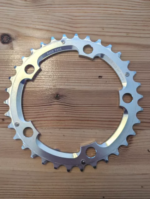 NOS RACE FACE SILVER CHAINRING 9SP 110BCD 34T 5-BOLT Vintage