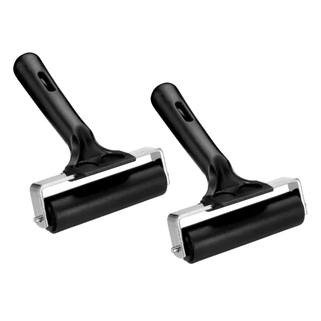 2Pcs 4 Inch Rubber Roller Brayer for Craft Printmaking Stamping Tape, Black