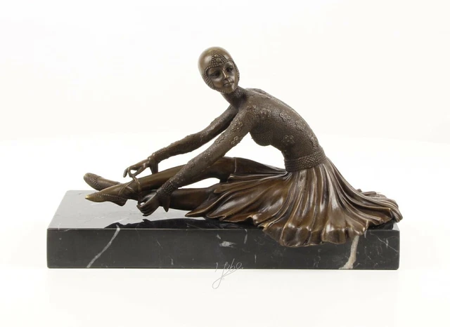 Statuette Danseuse En Bronze – Sur Socle Rond En Pierre, Neuve