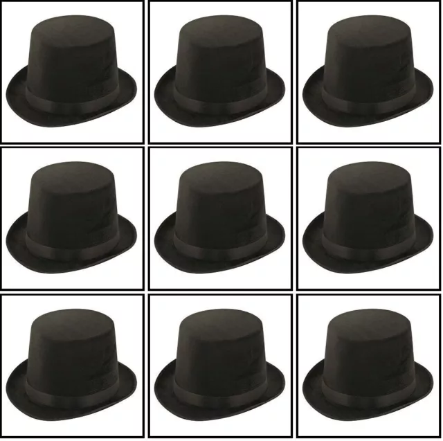 5 X Black Stiff Felt Lincoln Top Hat Victorian Edwardian Halloween Fancy Dress