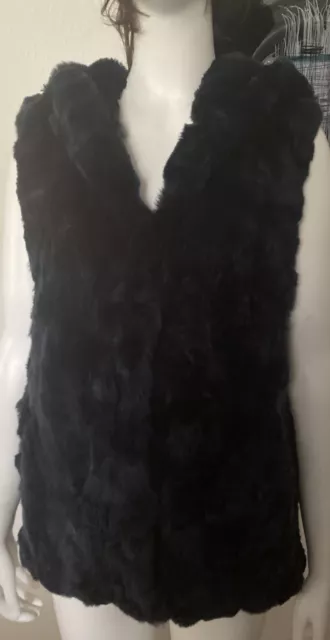 Jocelyn Navy Rabbit Fur Vest With Hood M