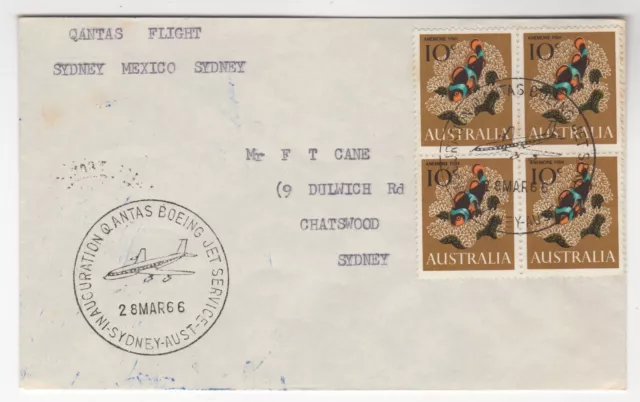 1966 Mar 28th. First Flight Cover. Qantas Australia to Mexico City. AAMC 1575.