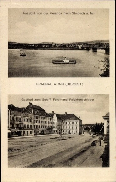 Ak Braunau am Inn Oberösterreich, Blick nach Simbach, Gasthof zum... - 10441131