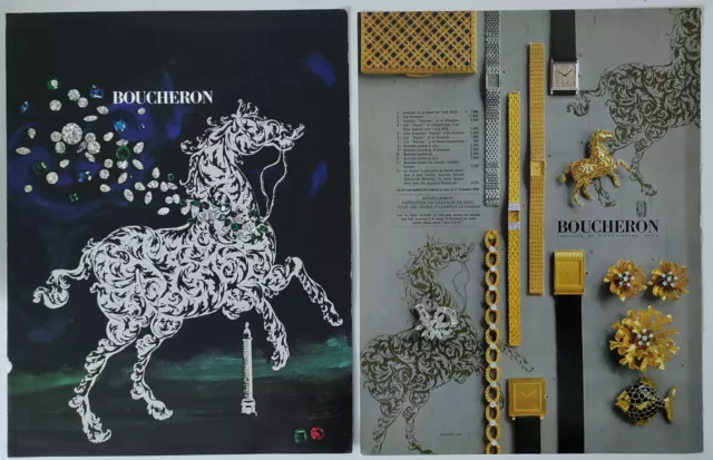 Publicité presse: 1966 Bijoux BOUCHERON (Cheval - Montre) 1 feuillet recto/verso