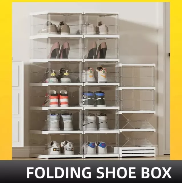 Shoe Box Storage Case Clear Boxes Foldable Stackable Transparent Organizer