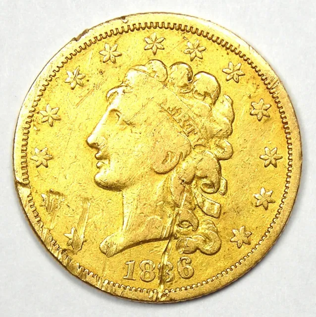 1836 Classic Gold Quarter Eagle $2.50 Coin - Fine Detail - Rare Early Type Coin!