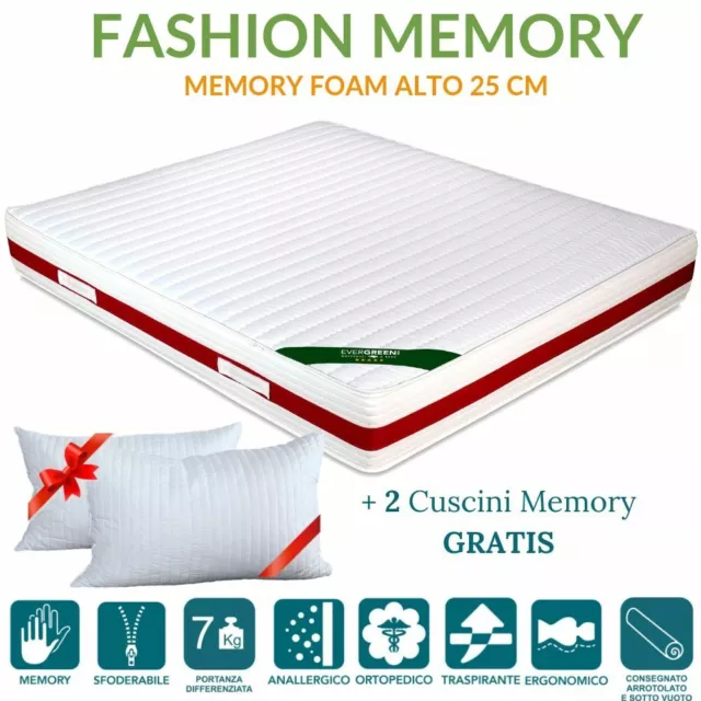 Matelas Orthopédique en Mousse à Mémoire de forme H 25 cm avec Oreillers Gratuit