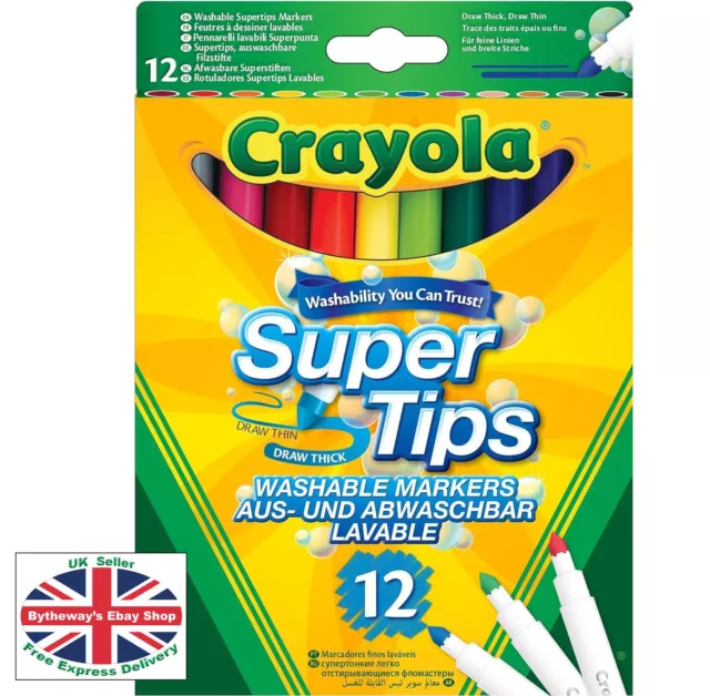 CRAYOLA SuperTips Washable Markers - Assorted Colours (Pack of 12) *BRAND NEW*