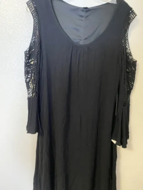 NINA LEONARD 3/4 Sleeve Cold Shoulder Dress - Size XL - Black - New £25.00  - PicClick UK