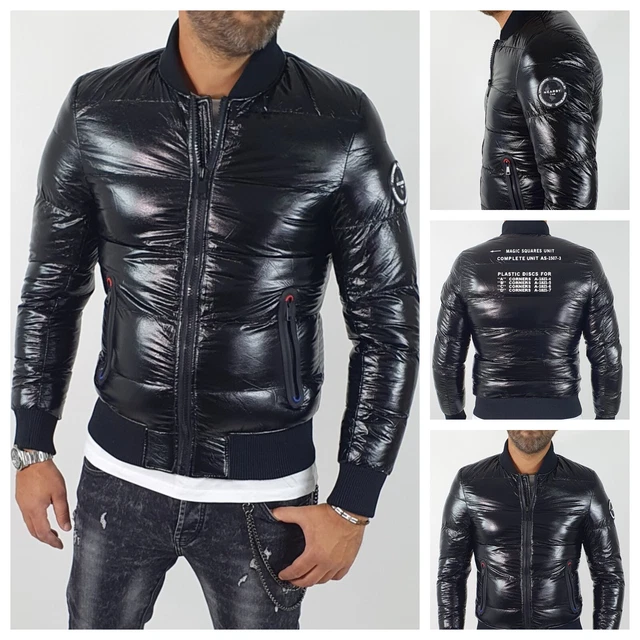 GIUBBOTTO UOMO INVERNALE Casual Giacca Slim Giubbino Bomber Lucido