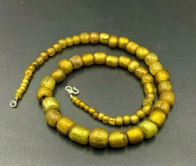 Old Beads Antique Ancient Roma Roman Glass Gold Color Glazed Necklace String