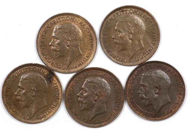 Lot of (5) 1920s-1930s Great Britain George V Farthings