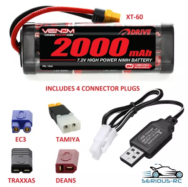 Tamiya RC Car Battery 7.2v 2000mah NiMH Rechargeable Battery Pack & USB Charger