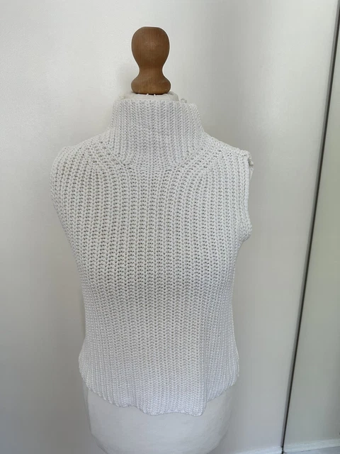 Top senza maniche VINTAGE ANNI '80 LINEA bianco lavorato a maglia taglia media