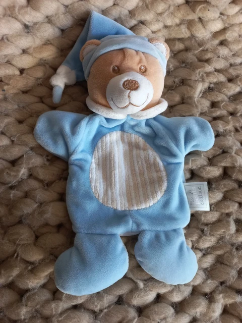 🧸doudou Plat Marionnette Beige Marron Bleu MES PETITS CAILLOUX rayures Côtelé